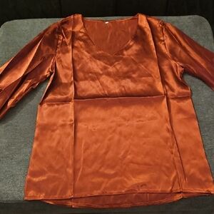 New Elegant Rust V-Neck Women's Top